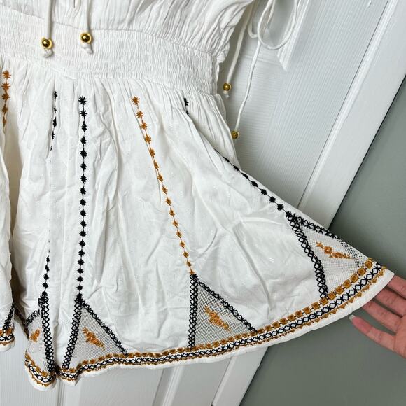 Free People Floral Embroidered Smocked Tie Back Catalina Romper Ivory Combo S - Picture 3 of 14